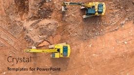  Presentation with earthmoving - Presentation design featuring excavator-on-earthmoving-at-construction background and a coral colored foreground