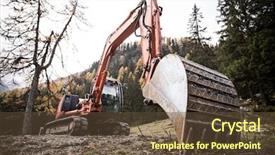  Presentation with excavator - PPT layouts consisting of excavator working on a mountains background and a tawny brown colored foreground