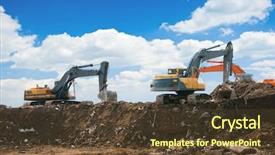  Presentation with disaster recovery site - Slide set featuring excavators working on a constuction background and a tawny brown colored foreground