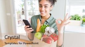  Presentation with african american girl power business - Beautiful slide set featuring exceellent - young african american girl holding backdrop and a coral colored foreground