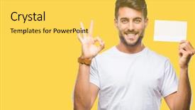  Presentation with blank - Presentation consisting of excel sheet - young handsome man holding blank background and a  colored foreground