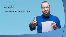  Presentation with glasses - Beautiful PPT layouts featuring excel sheet - young hipster man wearing glasses backdrop and a  colored foreground