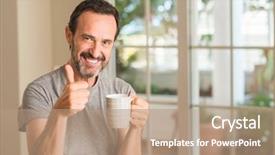  Presentation with drinking contraceptives pharmacy and healthcare - Colorful PPT theme enhanced with excel table - middle age man drinking coffee backdrop and a  colored foreground