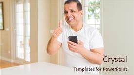  Presentation with smartphone - Theme enhanced with excel table - middle age man using smartphone background and a lemonade colored foreground