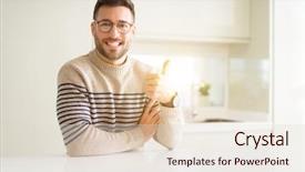  Presentation with glasses - Audience pleasing PPT theme consisting of excel table - young handsome man wearing glasses backdrop and a  colored foreground