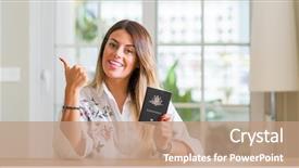  Presentation with australia - PPT layouts enhanced with excel table - young woman at home holding background and a coral colored foreground