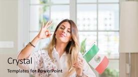  Presentation with mexico flag - Beautiful PPT theme featuring excel table - young woman at home holding backdrop and a coral colored foreground