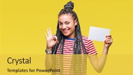  Presentation with african american girl power business - Cool new PPT layouts with excelence - young african american girl holding backdrop and a yellow colored foreground