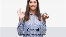  Presentation with accor hotel - Slide deck enhanced with excelent service - young beautiful hispanic holding hotel background and a light blue colored foreground