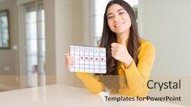  Presentation with fingers - Presentation theme enhanced with excell - young woman holding menstruation calendar background and a yellow colored foreground
