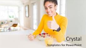  Presentation with healthy breakfast - Beautiful slide set featuring excellance - young african american girl eating backdrop and a lemonade colored foreground