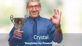  Presentation with successful - Colorful PPT theme enhanced with excellence award - handsome senior successful man holding backdrop and a  colored foreground