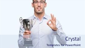  Presentation with trophy - Audience pleasing presentation theme consisting of excellence award - handsome young man holding trophy backdrop and a  colored foreground
