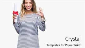  Presentation with certificate - Presentation theme consisting of excellence diploma - beautiful young blonde woman holding background and a white colored foreground