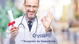  Presentation with certificate - PPT theme consisting of excellence diploma - middle age senior hoary doctor background and a sky blue colored foreground