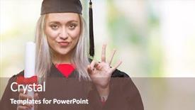  Presentation with symbol - Presentation design enhanced with excellence diploma - young blonde woman wearing graduate background and a  colored foreground