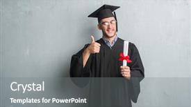  Presentation with young grey maine coon cat - Presentation design enhanced with excellence diploma - young caucasian man over grey background and a  colored foreground