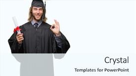  Presentation with long hair man - Slide deck enhanced with excellence diploma - young handsome graduate man background and a  colored foreground