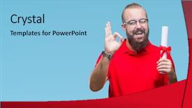  Presentation with elegant man in glasses optics - Beautiful theme featuring excellence diploma - young hipster man wearing glasses backdrop and a  colored foreground