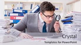  Presentation with magnifying glass - Presentation theme enhanced with exceptional - male businessman with magnifying glass background and a lemonade colored foreground