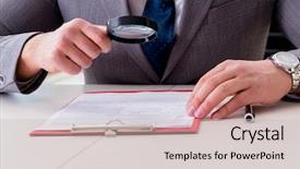  Presentation with report - Slide set featuring exceptional - man looking for errors background and a soft green colored foreground