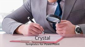  Presentation with report - Audience pleasing presentation theme consisting of exceptional - man looking for errors backdrop and a coral colored foreground