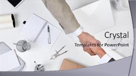  Presentation with desk - Presentation theme having exceptional - two men reaching background and a light gray colored foreground