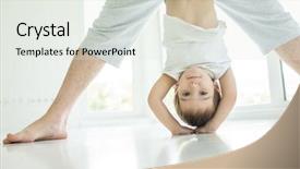  Presentation with double down - Presentation theme enhanced with excercise kids - happy boy upside down laying background and a sky blue colored foreground