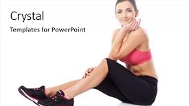  Presentation with worried young female college student - Slides consisting of excersing - beautiful young female athlete taking background and a  colored foreground