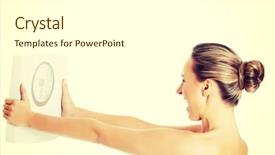  Presentation with woman nude erotic - PPT theme with excess body fat wellness - nude topless woman holding scale background and a white colored foreground
