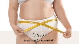  Presentation with body fat - Slide deck consisting of excess body fat wellness - overweight woman in underwear measuring background and a coral colored foreground