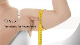  Presentation with measuring - Beautiful slides featuring excess body fat wellness - overweight woman in underwear measuring backdrop and a coral colored foreground