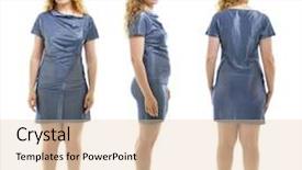  Presentation with magnifying lens over - Beautiful PPT theme featuring excess body fat wellness - overweight young woman full length backdrop and a lemonade colored foreground