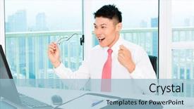  Presentation with stock broker - Theme featuring exchange in office making profit background and a light blue colored foreground