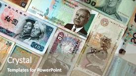  Presentation with banknotes - Amazing theme having exchange rates - exotic asian and african banknotes backdrop and a coral colored foreground