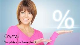  Presentation with percent - Presentation design having exchange rates - picture of woman showing sign background and a lilac colored foreground