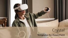  Presentation with white and black woman climbing ladders - Colorful presentation design enhanced with excite-white-woman-playing-online backdrop and a coral colored foreground