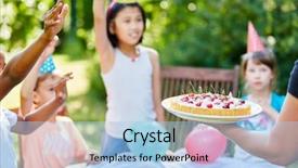  Presentation with childrens birthday party - Cool new PPT layouts with excited about cake at childrens backdrop and a light blue colored foreground