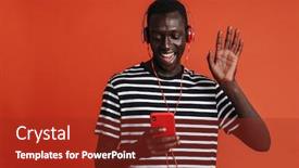  Presentation with video background - Colorful theme enhanced with excited-african-man-having-video backdrop and a tawny brown colored foreground