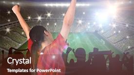  Presentation with football lights - Presentation theme having excited asian football fan cheering against large football stadium with lights background and a tawny brown colored foreground