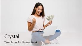  Presentation with little asian girl receiving vaccination - Beautiful PPT theme featuring excited asian girl holding money backdrop and a light gray colored foreground