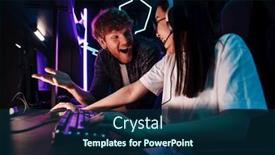  Presentation with winning - Presentation design consisting of excited-asian-girl-in-headset background and a navy blue colored foreground