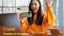  Presentation with toko online - Slide deck consisting of excited-asian-woman-playing-online background and a tawny brown colored foreground