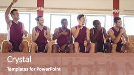  Presentation with basketball court - Theme featuring excited basketball player sitting background and a coral colored foreground