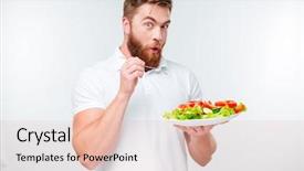  Presentation with happy sad face man - Cool new PPT layouts with excited bearded man holding plate backdrop and a lemonade colored foreground