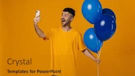  Presentation with blue balloons - Presentation theme enhanced with excited-bearded-man-wearing-yellow background and a gold colored foreground