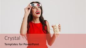  Presentation with movie popcorn - Presentation theme having excited-beautiful-girl-in-3d background and a red colored foreground