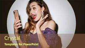  Presentation with projector - Colorful PPT theme enhanced with excited-beautiful-girl-in-evening backdrop and a tawny brown colored foreground