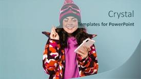  Presentation with good luck - PPT layouts with excited-beautiful-sportswoman-using-cellphone background and a light blue colored foreground