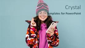  Presentation with good luck - Audience pleasing slides consisting of excited-beautiful-sportswoman-using-cellphone backdrop and a light blue colored foreground